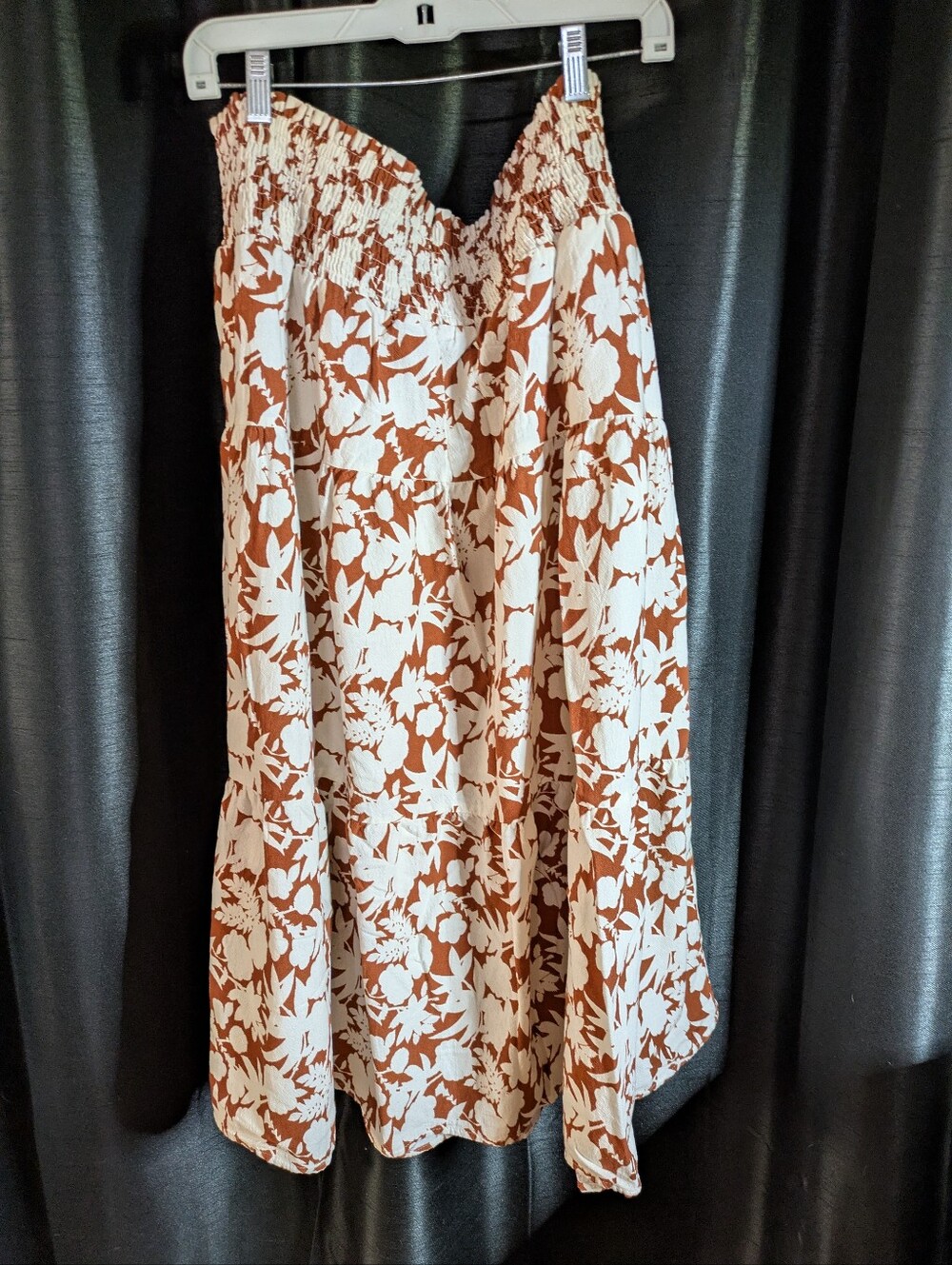 E2 Universal Thread Brown Floral Smocked Tiered Maxi Skirt Plus Size 3X